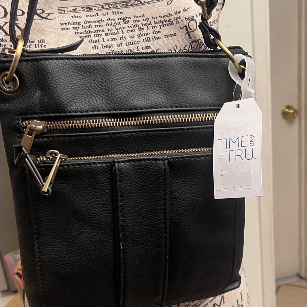 Time and Tru Black Crossbody Bag with Gold Zippers - Picture 2 of 3